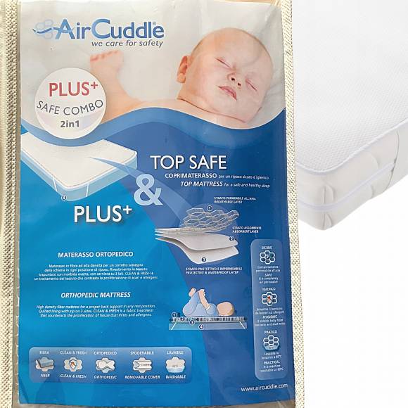 Materac dla dzieci do łóżeczka 120x60 - Zestaw PLUS TOP SAFE z matą antypotową 2w1 - AirCuddle
